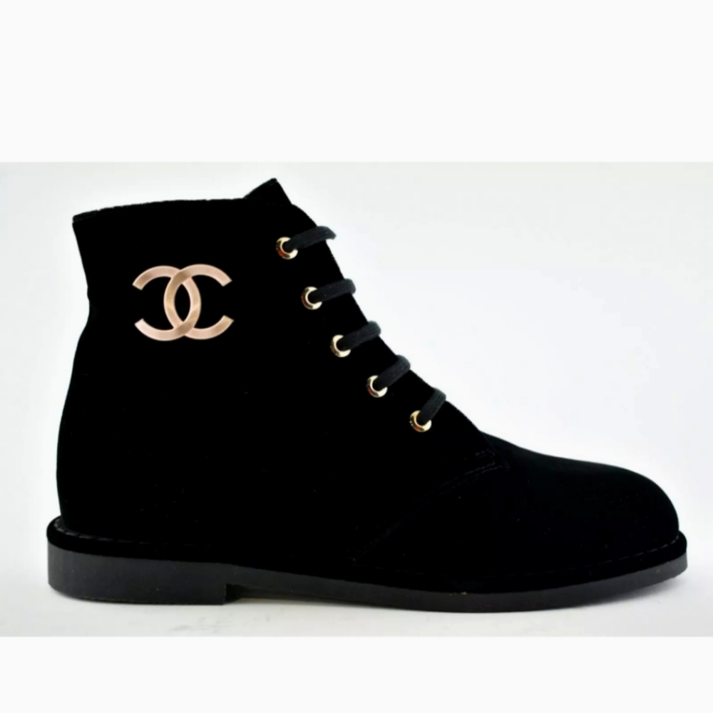 Chanel Cc Mark Velvet Short Boots Size Women 7